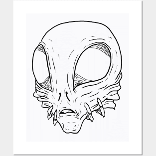 Scary Alien Monster Horror Black Lineart Posters and Art